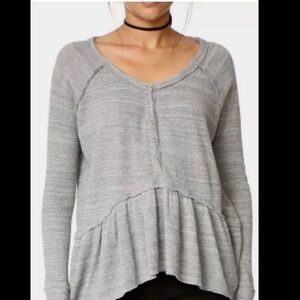 Free People We The Free Coastline Peplum Long Sleeve Top Gray Size S